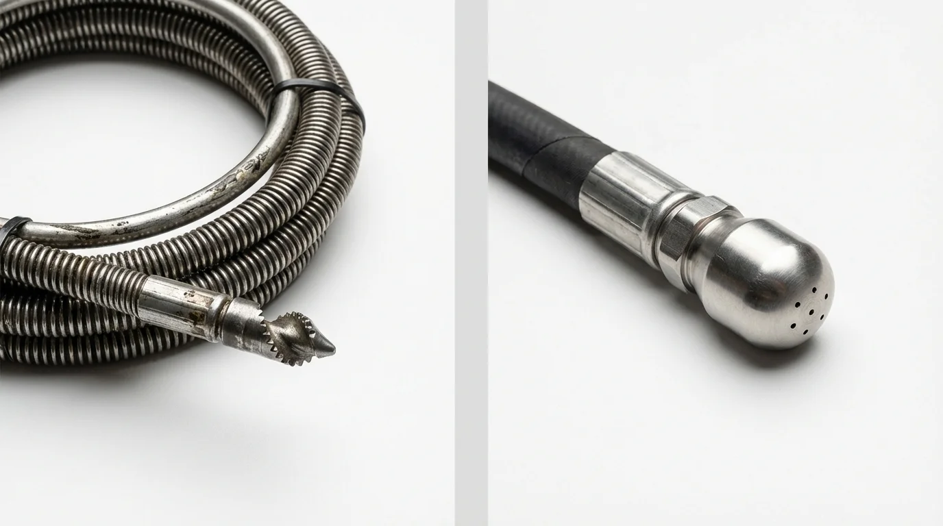Drain snake cable and hydro jetting nozzle used for drain cleaning in Cascade Locks, OR